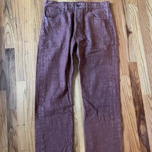 Levis 501 Button Fly Maroon Red White Oak Cone Denim Jeans Mens Size 34x32 Japan